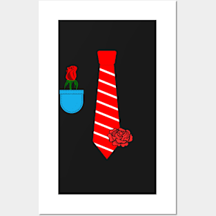 Valentine tie with rose in pocket funny lazy valentines costume Posters and Art